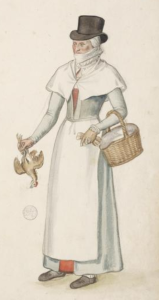 This English countrywoman in London was drawn by Lucas de Heere c. 1570. Note the red visible beneath her outermost layer--a red petticoat, most likely. 