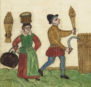 Peasants harvesting grain. Trevilian Miscellaney, 1602