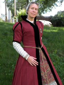 the gown has a side front seam which, now that I know better, I wouldn't have used if I was making the gown now.The sleeves are boned with artificial whalebone.